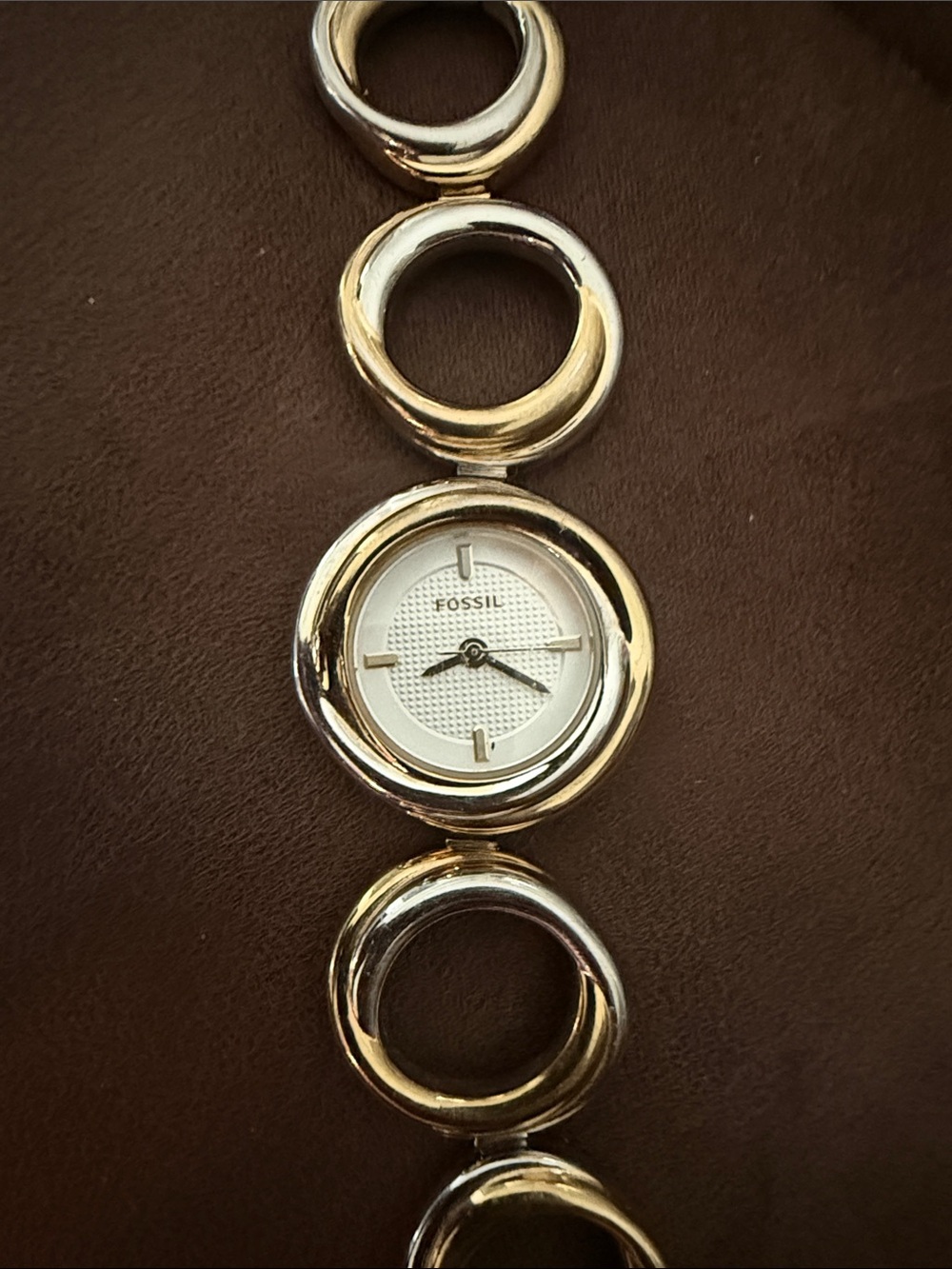 Fossil Polished Silver-Tone Circle Link Bracelet Watch